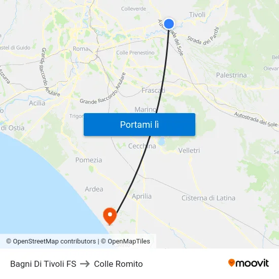 Bagni Di Tivoli FS to Colle Romito map