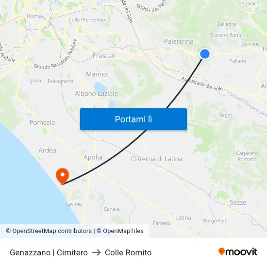 Genazzano | Cimitero to Colle Romito map