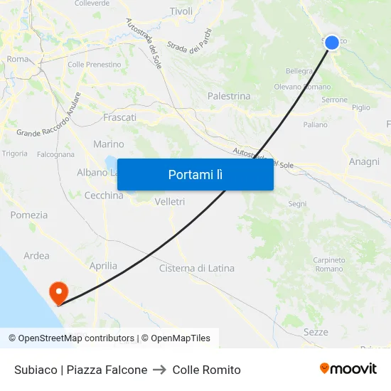 Subiaco | Piazza Falcone to Colle Romito map