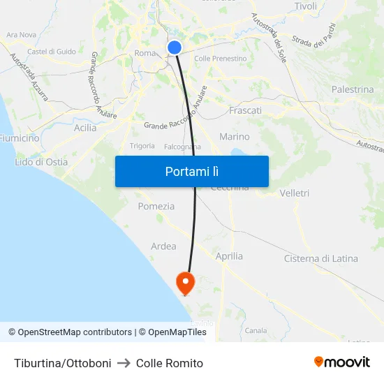 Tiburtina/Ottoboni to Colle Romito map