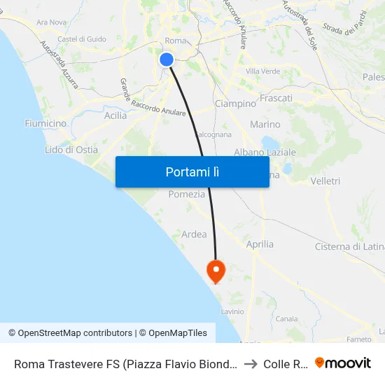 Roma Trastevere FS (Piazza Flavio Biondo - Ingresso Stazione) to Colle Romito map