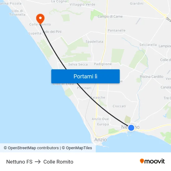 Nettuno FS to Colle Romito map