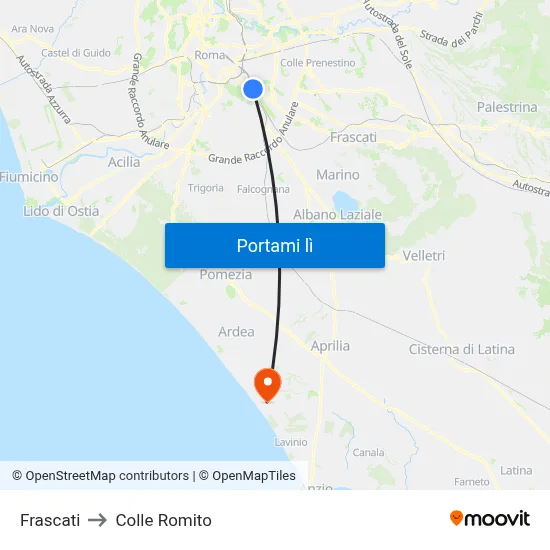 Frascati to Colle Romito map