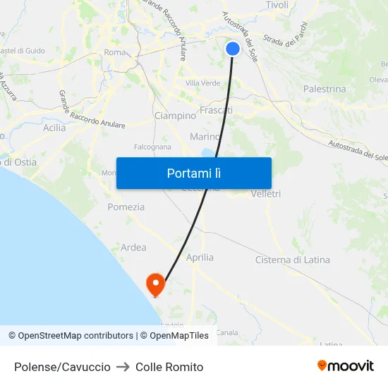 Polense/Cavuccio to Colle Romito map