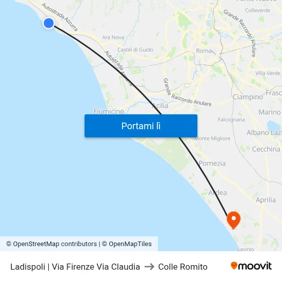 Ladispoli | Via Firenze Via Claudia to Colle Romito map