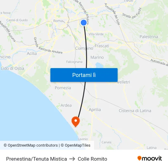 Prenestina/Tenuta Mistica to Colle Romito map