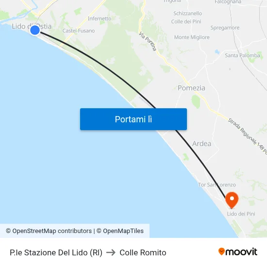 P.le Stazione Del Lido (Rl) to Colle Romito map