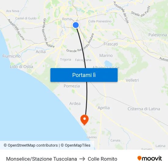 Monselice/Stazione Tuscolana to Colle Romito map
