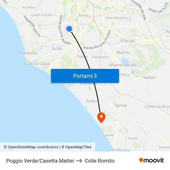 Poggio Verde/Casetta Mattei to Colle Romito map