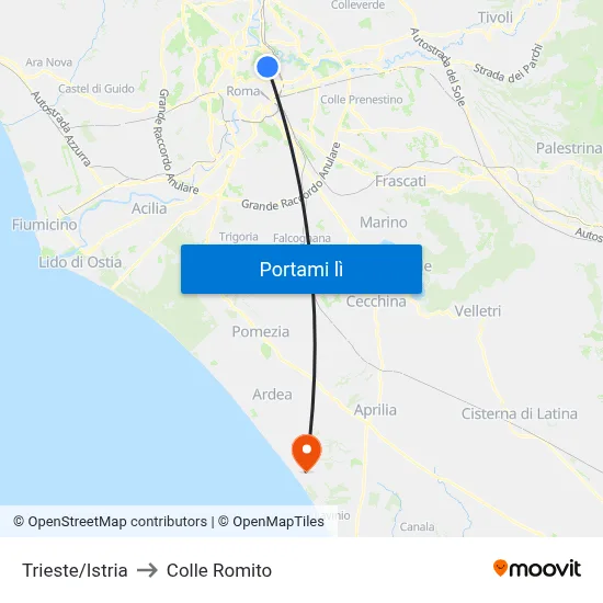 Trieste/Istria to Colle Romito map