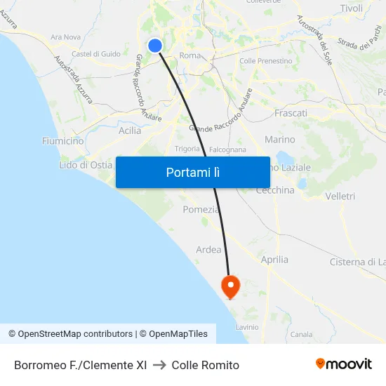 Borromeo F./Clemente XI to Colle Romito map