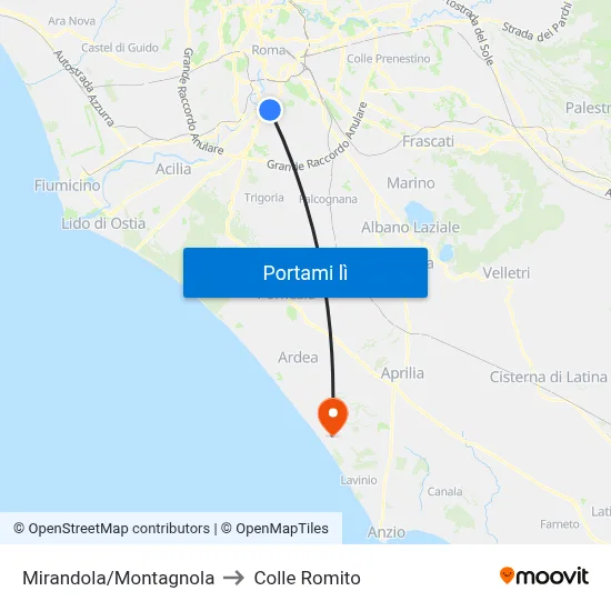 Mirandola/Montagnola to Colle Romito map