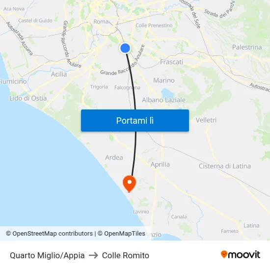 Quarto Miglio/Appia to Colle Romito map