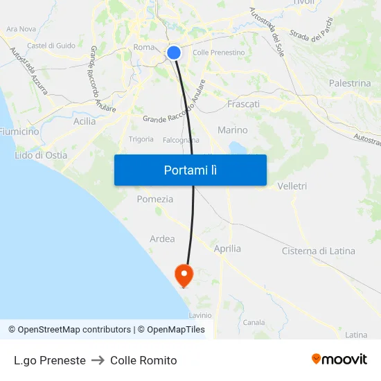 L.go Preneste to Colle Romito map