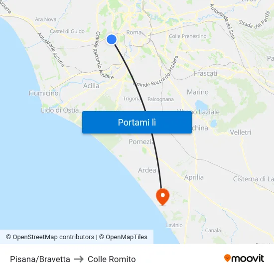 Pisana/Bravetta to Colle Romito map