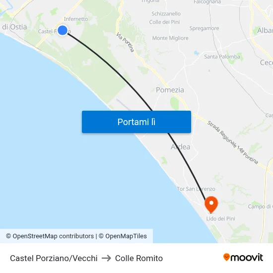 Castel Porziano/Vecchi to Colle Romito map