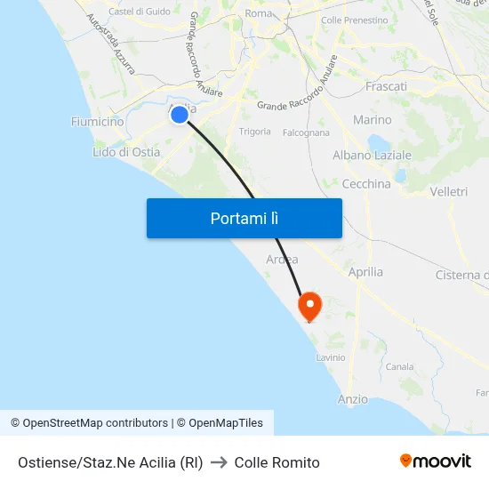 Ostiense/Staz.Ne Acilia (Rl) to Colle Romito map