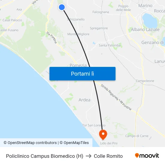 Policlinico Campus Biomedico (H) to Colle Romito map