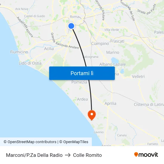 Marconi/P.Za Della Radio to Colle Romito map