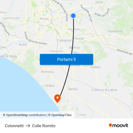 Colonnetti to Colle Romito map