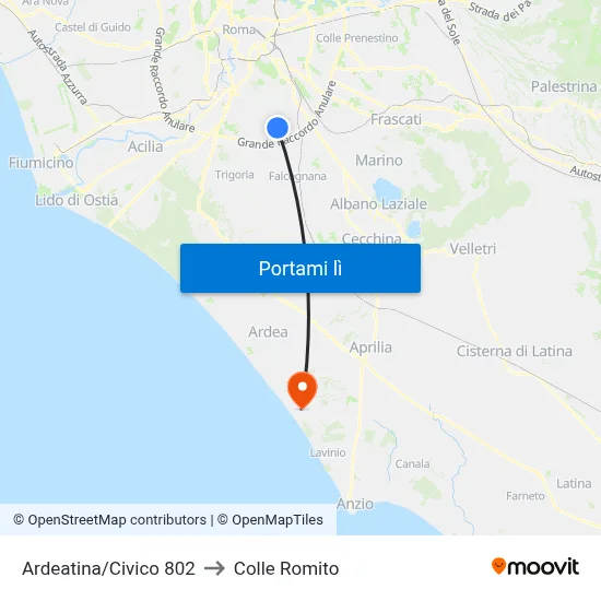 Ardeatina/Civico 802 to Colle Romito map