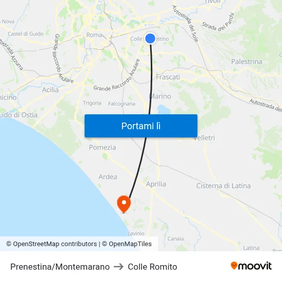 Prenestina/Montemarano to Colle Romito map