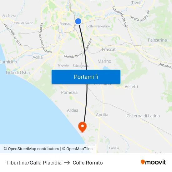 Tiburtina/Galla Placidia to Colle Romito map