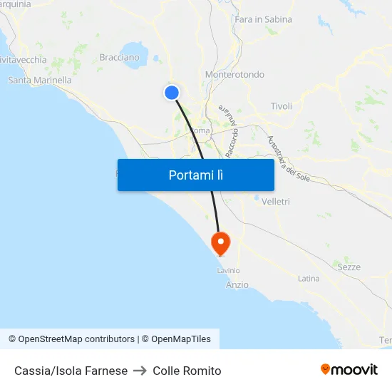 Cassia/Isola Farnese to Colle Romito map