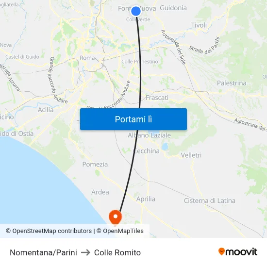 Nomentana/Parini to Colle Romito map