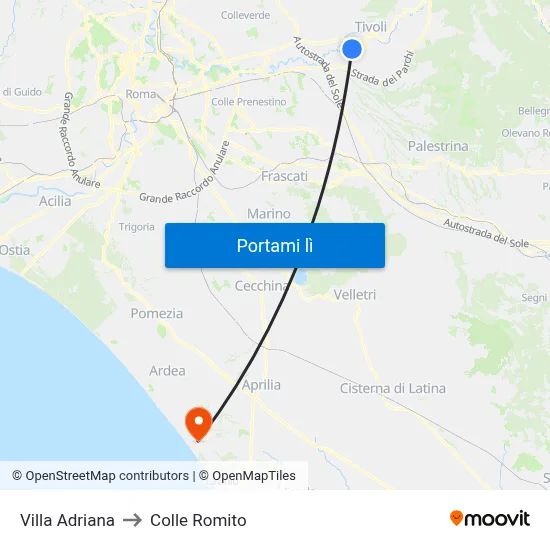 Villa Adriana to Colle Romito map