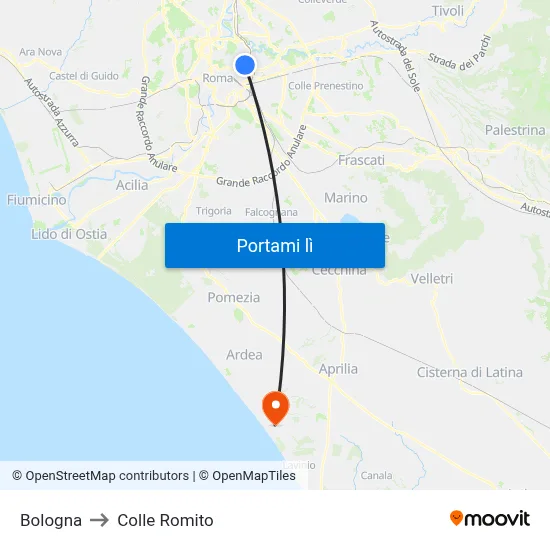 Bologna to Colle Romito map