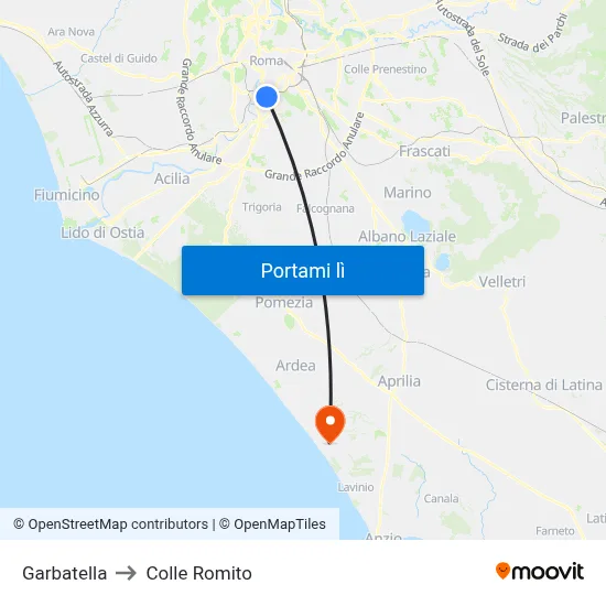 Garbatella to Colle Romito map