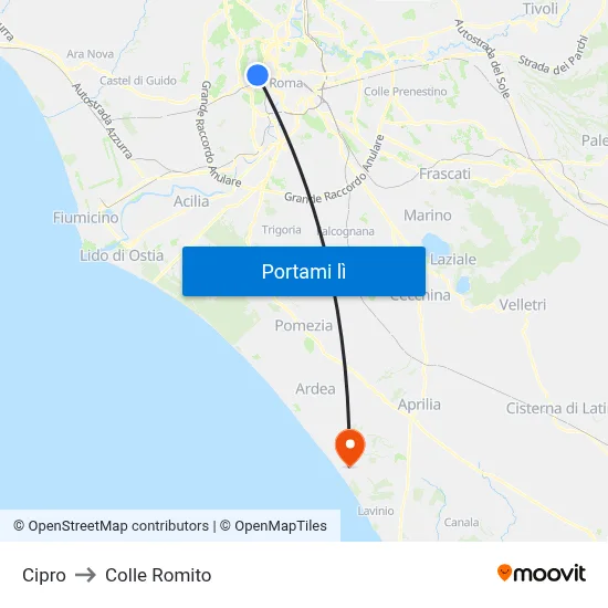 Cipro to Colle Romito map