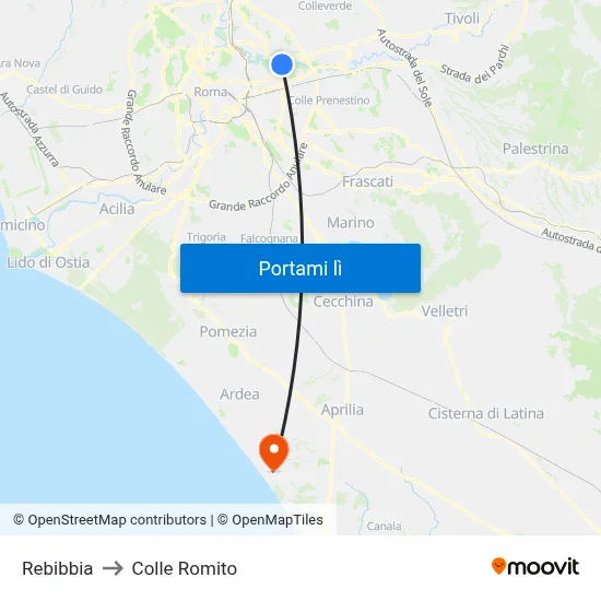 Rebibbia to Colle Romito map