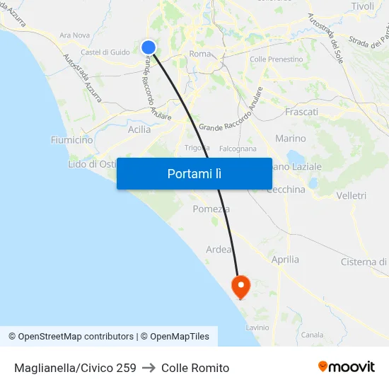 Maglianella/Civico 259 to Colle Romito map