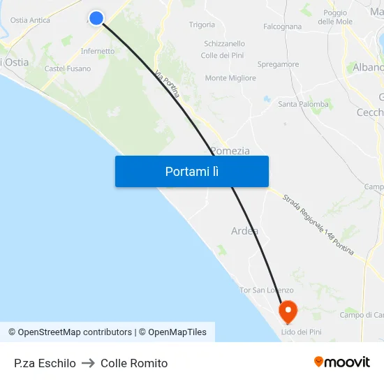 P.za Eschilo to Colle Romito map