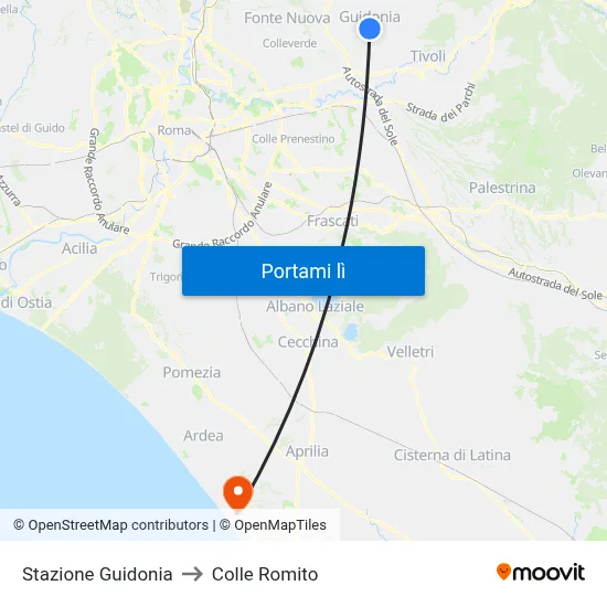 Stazione Guidonia to Colle Romito map