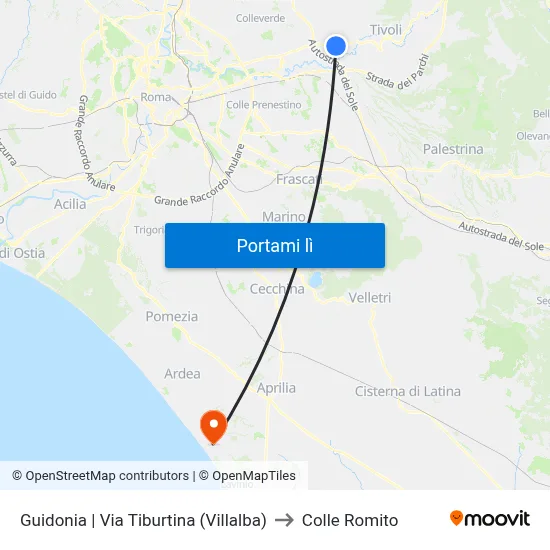 Guidonia | Via Tiburtina (Villalba) to Colle Romito map