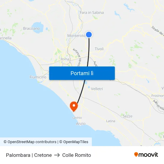 Palombara | Cretone to Colle Romito map