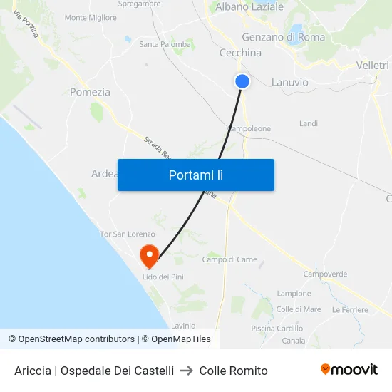 Ariccia | Ospedale Dei Castelli to Colle Romito map