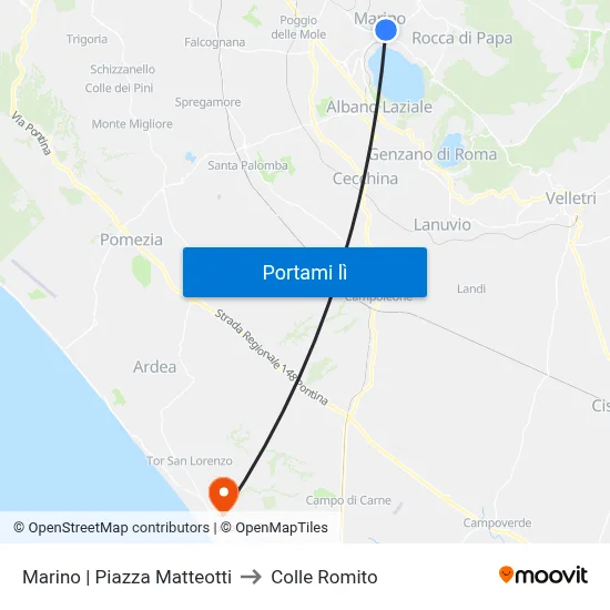 Marino | Piazza Matteotti to Colle Romito map