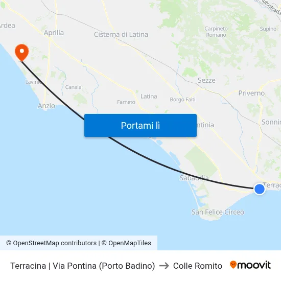 Terracina | Via Pontina (Porto Badino) to Colle Romito map