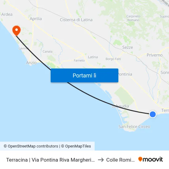 Terracina | Via Pontina Riva Margherite to Colle Romito map