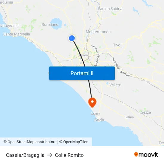 Cassia/Bragaglia to Colle Romito map