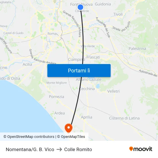Nomentana/G. B. Vico to Colle Romito map