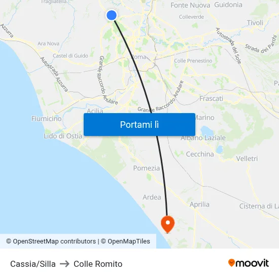 Cassia/Silla to Colle Romito map