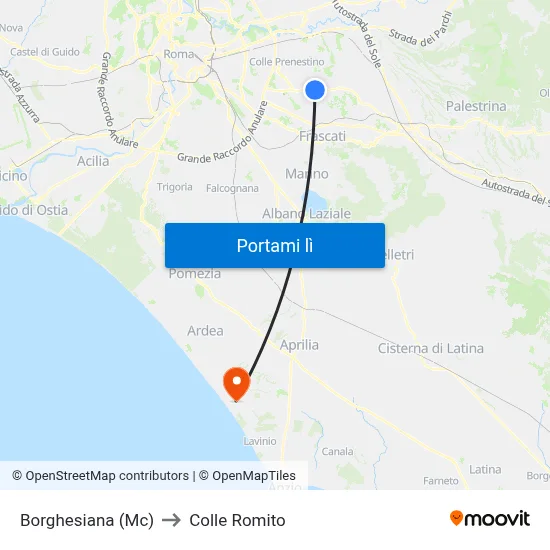 Borghesiana (Mc) to Colle Romito map