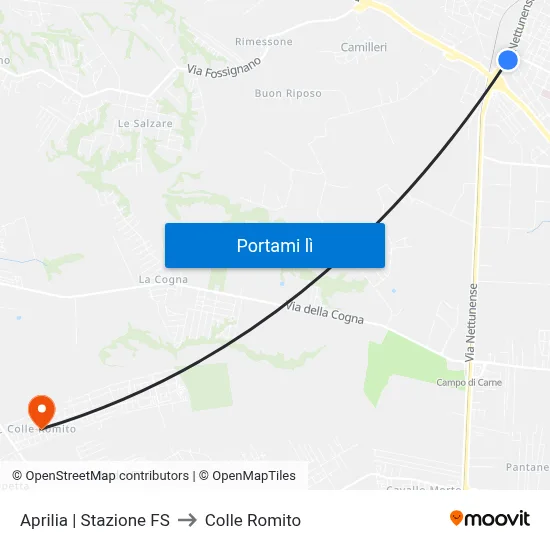 Aprilia | Stazione FS to Colle Romito map