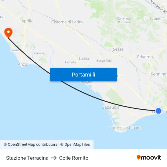 Stazione Terracina to Colle Romito map
