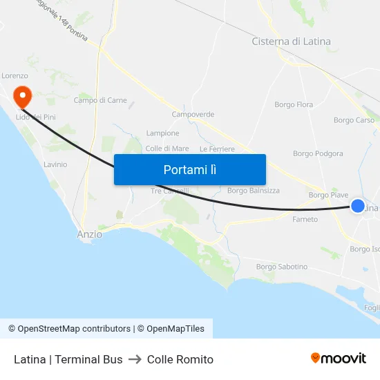 Latina | Terminal Bus to Colle Romito map